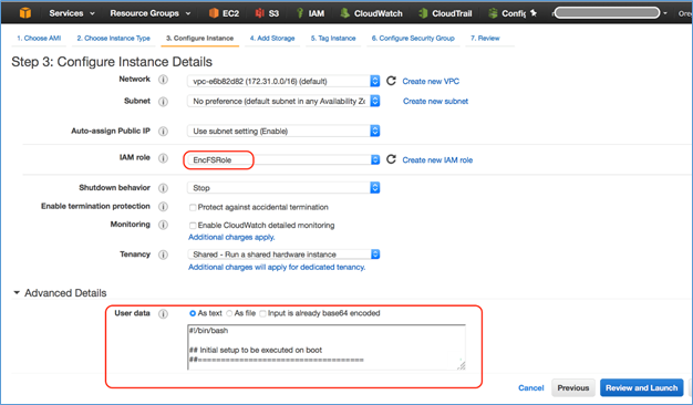 Screenshot of configuring EC2 instance details