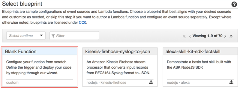 Screenshot of creating a Lambda function