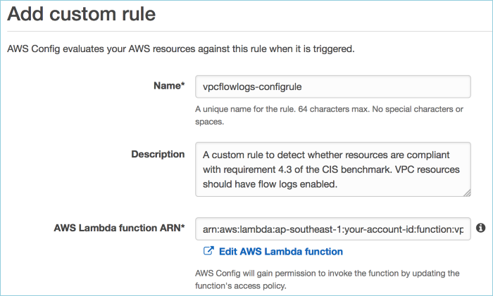 Screenshot of adding custom rule