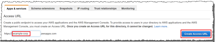 Screenshot of creating an Access URL