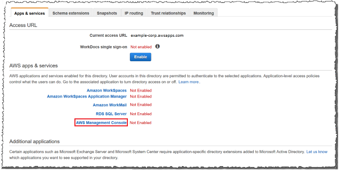 Screenshot of choosing the AWS Management Console link