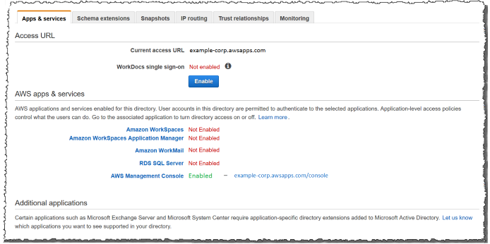 Screenshot of the URL to connect to the console