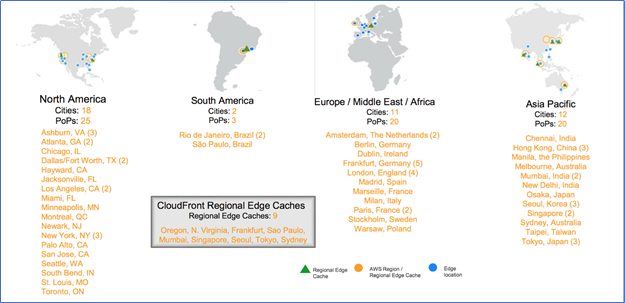 Map showing Amazon edge locations Map showing Amazon edge locations