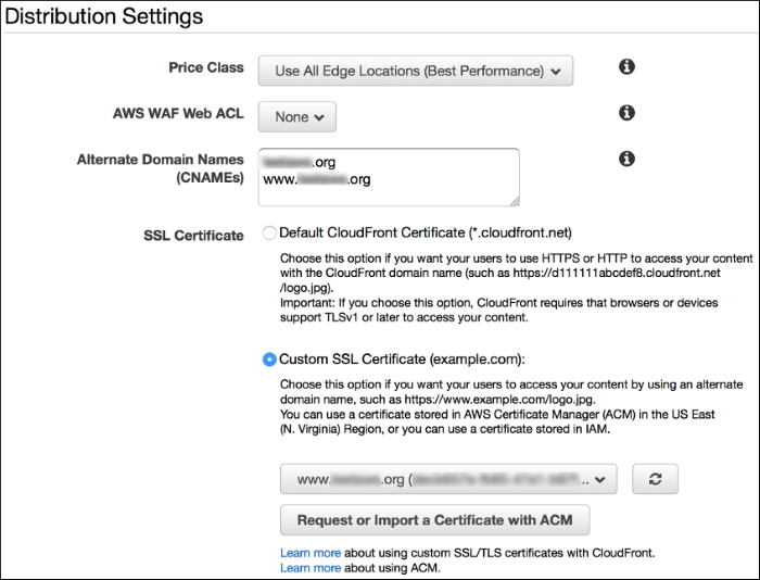 Screenshot of specifying distribution settings for the distribution
