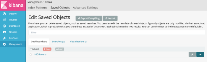 Screenshot of the "Edit Saved Objects" screen