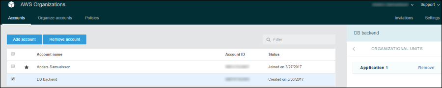 Screenshot showing the OUs of which the account is a member