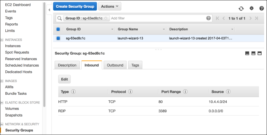 Screenshot showing this security group has only 2 inbound rules