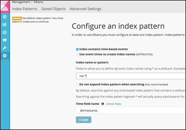 Screenshot of configuring an index pattern