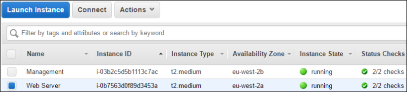 Screenshot showing the two EC2 instances used in this post