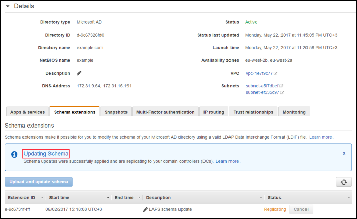Screenshot showing the schema updates in progress