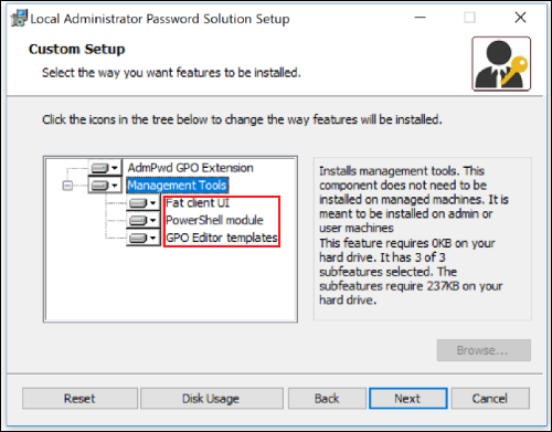 Screenshot showing the required management tools