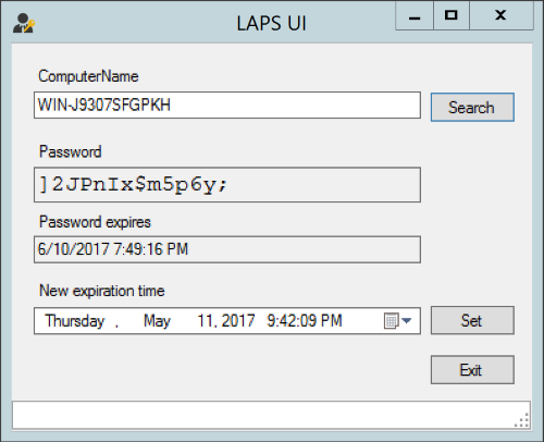 Screenshot of the LAPS UI, which you can use to retrieve the password