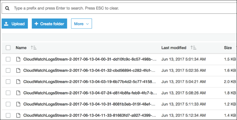 Screenshot of logs sent from the source account to the S3 bucket in the central account