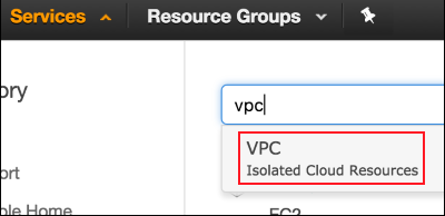 Screenshow showing how to search for your VPC ID number