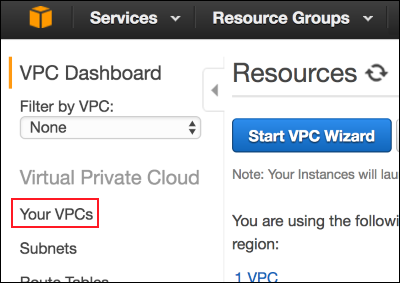 Screenshot of Your VPCs in the VPC console