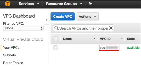 Screenshot showing where to find your VPC ID number