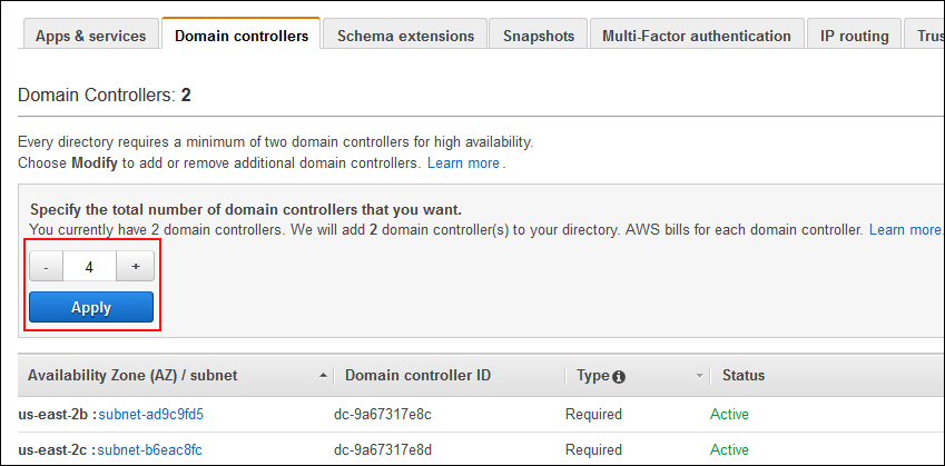 Screenshot showing how to specify the total number of domain controllers