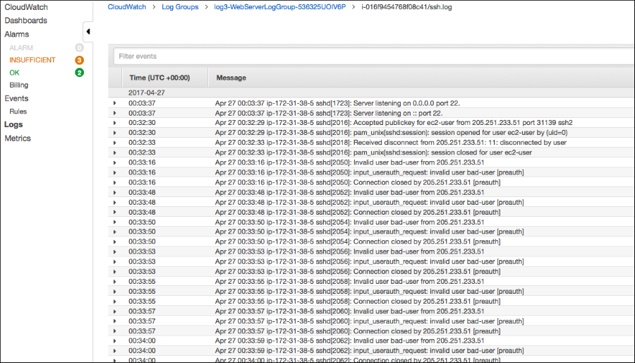 Screenshot of the ssh.log file