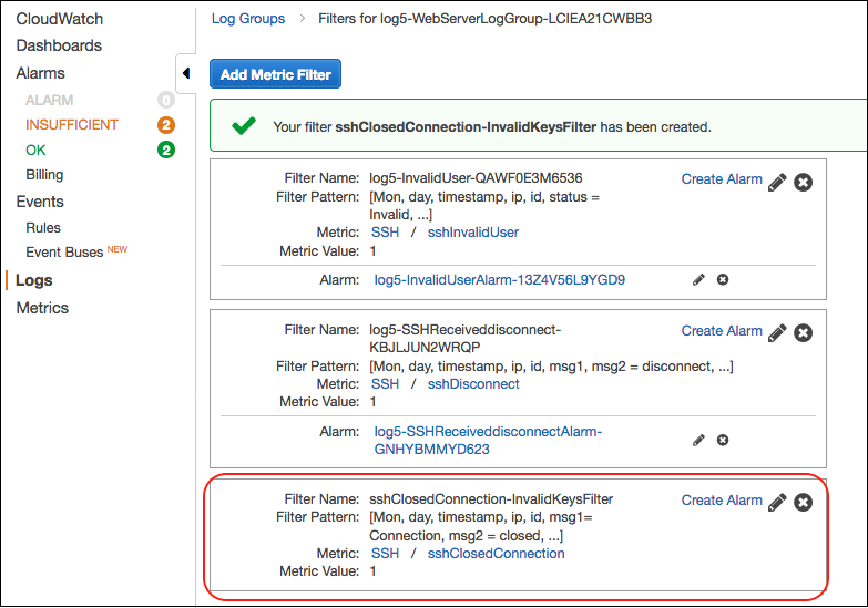 Screenshot of the "Create Alarm" option