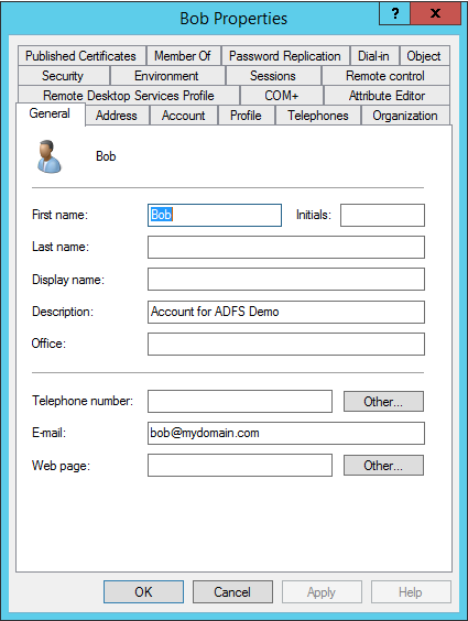 Screenshot showing Bob's email address
