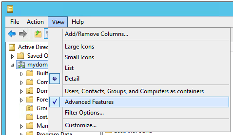 Screenshot showing "Advanced Features" in the "View" menu