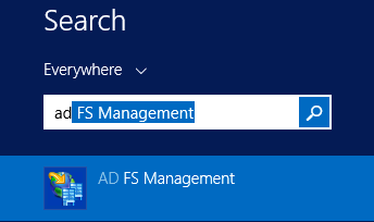 Screenshot of searching for the AD FS console
