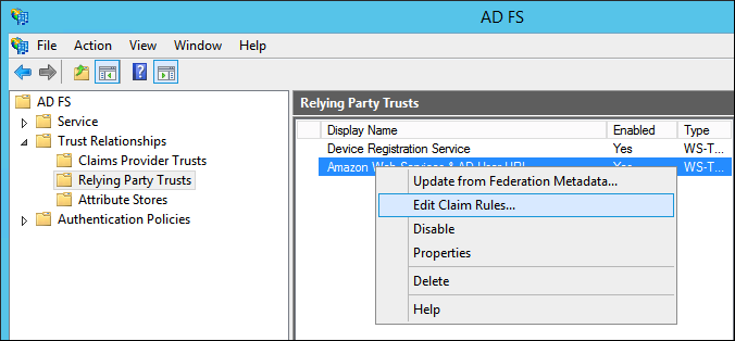 Screenshot of choosing "Edit Claim Rules"