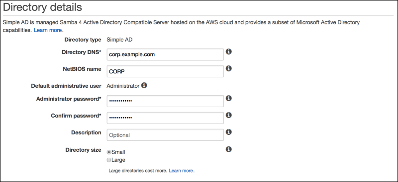 Screenshot of the directory details to provide