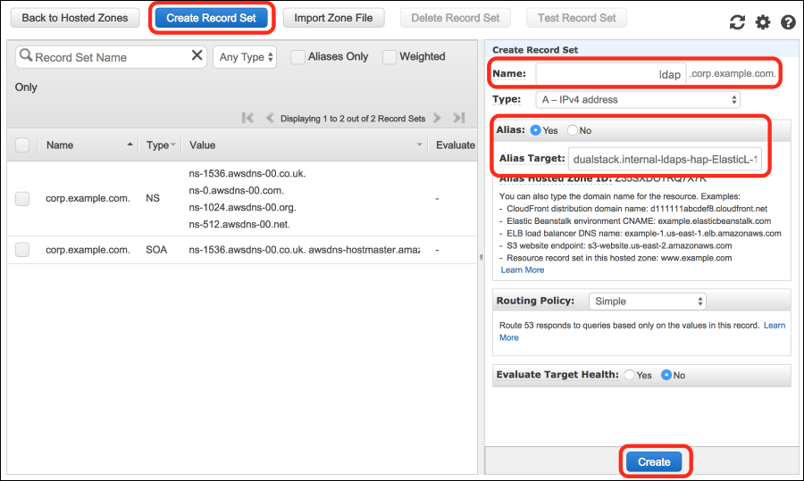Screenshot of finishing the creation of the Route 53 record