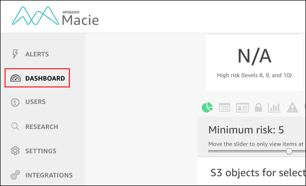 Screenshot of "Dashboard" in the navigation pane