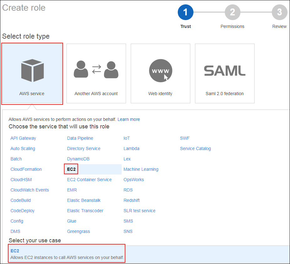 Screenshot of choosing the type of trusted entity