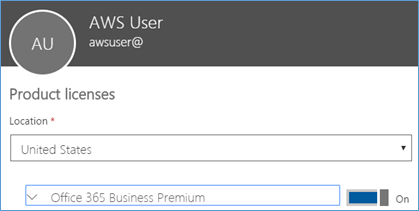 Screenshot of assigning a license to a user created in the AWS Microsoft AD directory