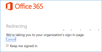Screenshot of being redirected to the ADFS server sign-in page to complete user authentication
