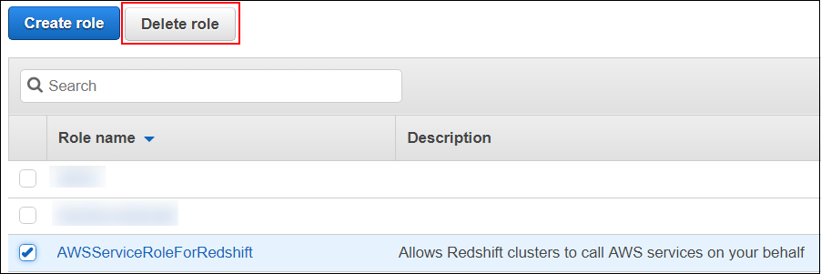 Screenshot of the AWSServiceRoleForRedshift service-linked role
