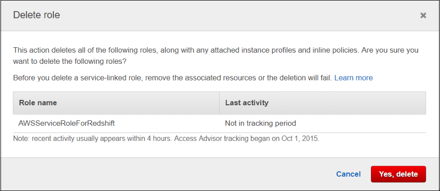 Screenshot of the "Delete role" window