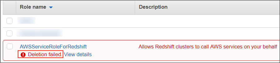Screenshot showing the "Deletion failed"