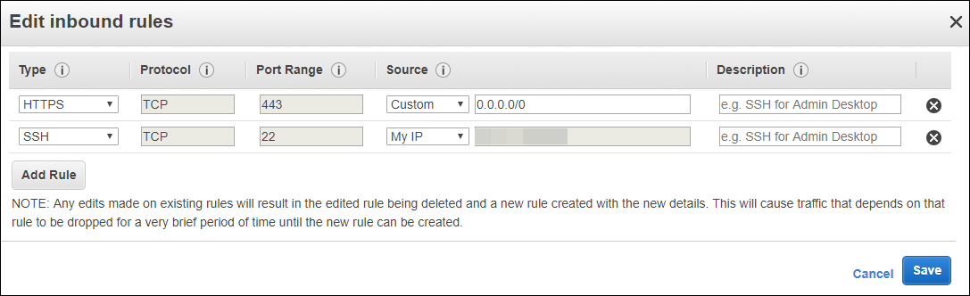 Screenshot of editing inbound rules