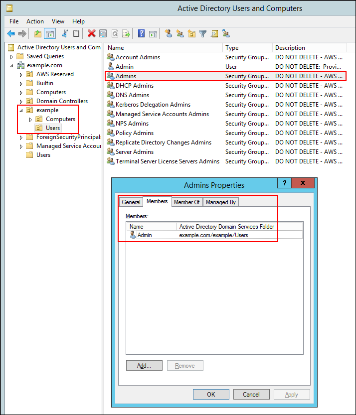 Screenshot of logging on to the instance on which you installed the Active Directory administration tools Screenshot of logging on to the instance on which you installed the Active Directory administration tools