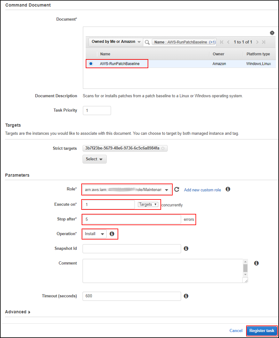 Screenshot of stipulating maintenance window parameters Screenshot of stipulating maintenance window parameters