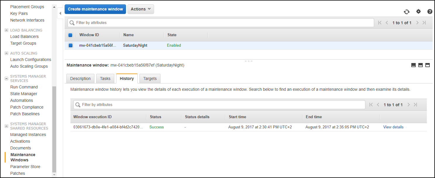 Screenshot of the maintenance window successfully created Screenshot of the maintenance window successfully created