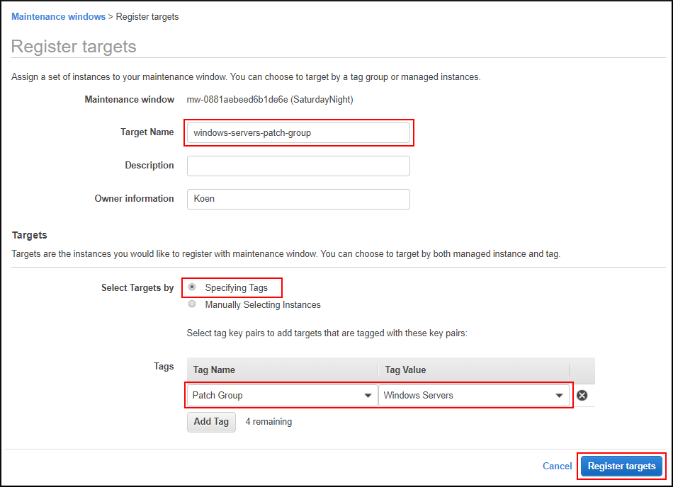 Screenshot of registering new targets Screenshot of registering new targets