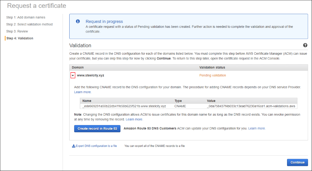 Screenshot of validation information