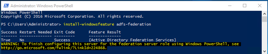 Screenshot of installing AD FS