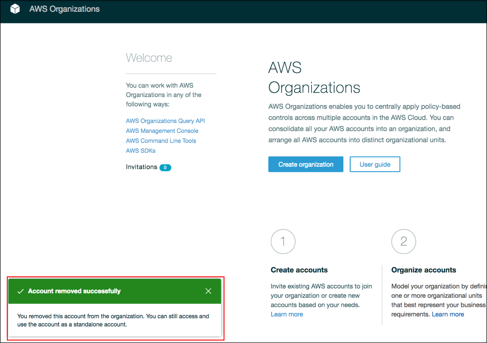 Screenshot confirming the account has been removed successfully