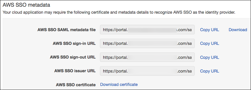 Screenshot of AWS IAM Identity Center metadata