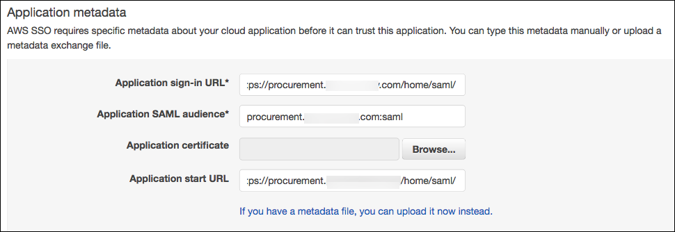 Screenshot of the Application metadata section