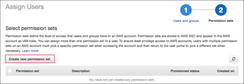 Screenshot of choosing "Create new permission set"