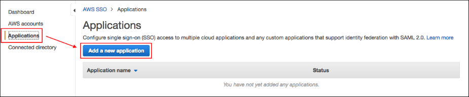Screenshot of choosing Applications and then Add a new application