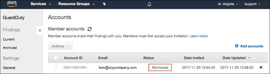 Screenshot showing the Status change to Monitored