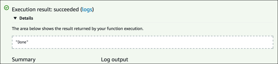 Message showing the function has run successfully Message showing the function has run successfully